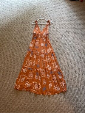 Patrons of Peace Orange Printed Tie-Shoulder Maxi Dress